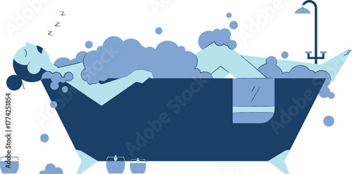 Person enjoying a relaxing bubble bath for self-care and sleep