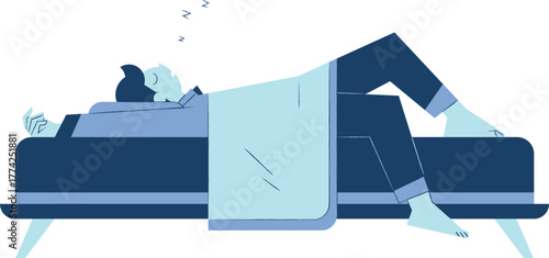 Person sleeping soundly in bed with blanket, relaxation concept