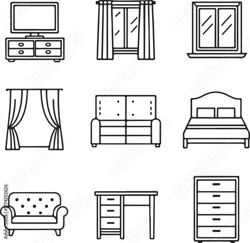 Furniture Icons Modern Home Elements