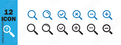 Magnifying glass loupe. Search icon vector. Magnifying glass icon set search, zoom, global, check