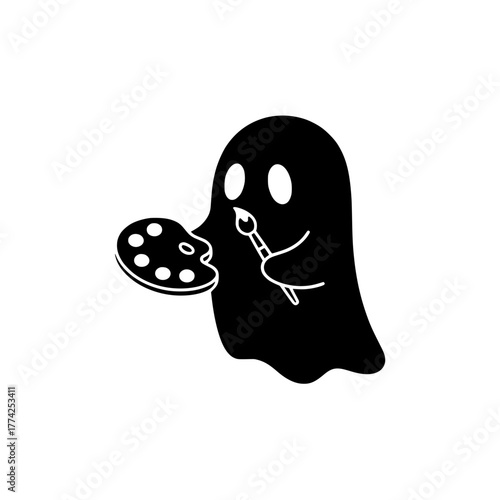 Cute Ghost Character as an Artist - Painting and Creativity Icon
