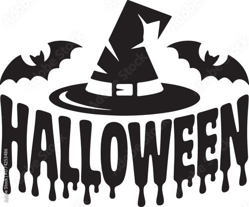 Halloween witch hat and bats