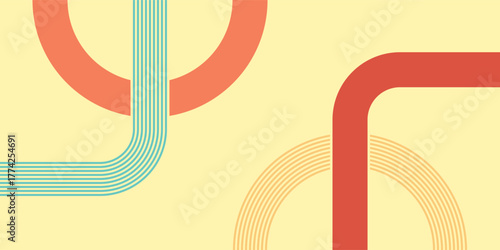 Abstract retro banner design with flowing geometric line art on a yellow background