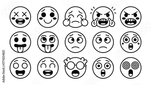 Express yourself with fun emoji faces expressing a range of emotions - from happy and silly to sad, surprised and angry in this cartoon collection