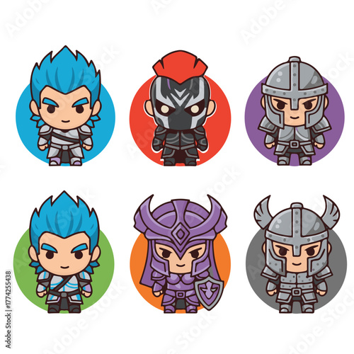 Cute Chibi Warriors Set — Fantasy Knights and Gladiators Cartoon Characters