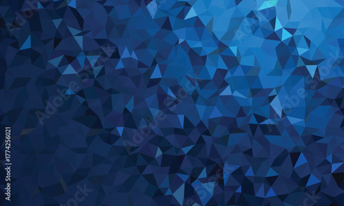 Deep blue polygonal abstract background with geometric facets and subtle gradient effect creating depth and texture.
