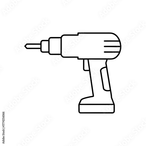 Outline of a power drill on transparent background