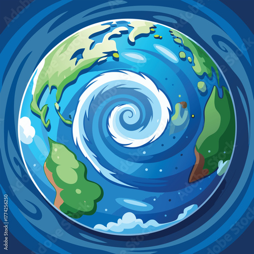 Earth from space with a swirling hurricane globe planet
