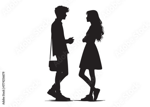 Silhouette of a young couple talking