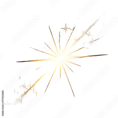 Bright sparkler exploding with light and sparks on white background