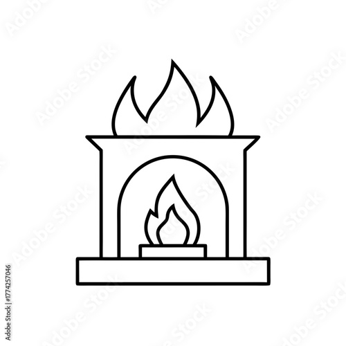 Fireplace with flame icon on transparent background