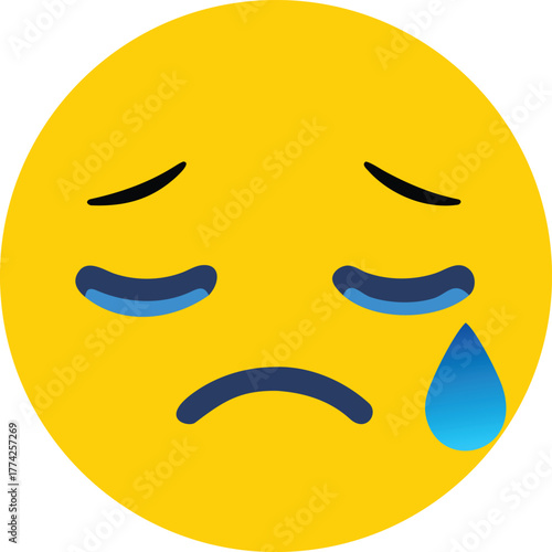 A yellow smiley face with tearful eyes expressing sadness and despairAdobe Illustrator Artwork