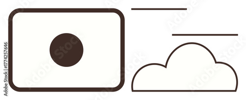 Rectangular file with circle icon, connected to a cloud shape by directional lines. Ideal for technology, internet, data storage, file sharing, cloud computing, digital organization, simple flat