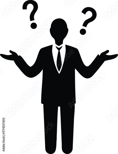 Silhouette of a man with questioning marks above his head