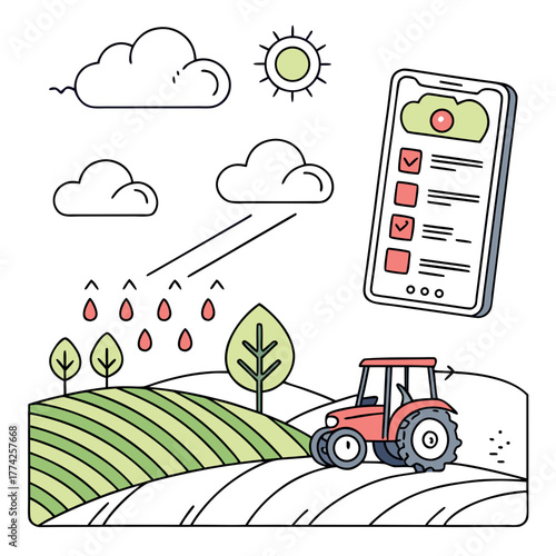 Smart farming concept showing weather forecast on a smartphone