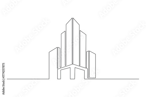 Office building icon, continuous one line drawing, minimalist vector illustration
