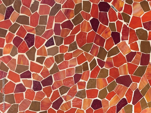 red mosaic tile background made with broken tiles