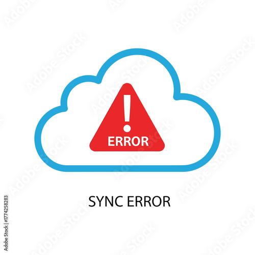 Cloud computing service displays sync error message with red triangle warning sign indicating data synchronization problem, representing technology failure.