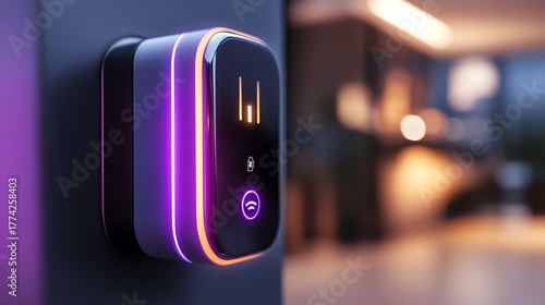 A futuristic smart plug with glowing connection indicators