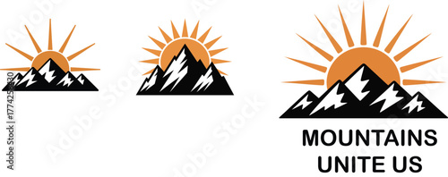 Inspirational sunrise over majestic mountain peaks with uplifting text