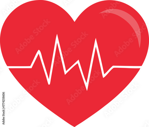 A vibrant red heart graphic with a white electrocardiogram line inside