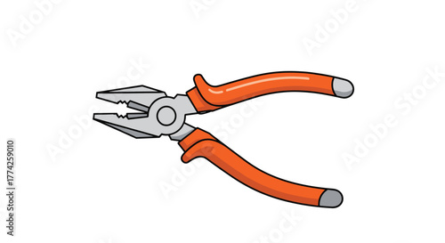 Simple graphic depiction of a versatile pair of pliers, showcasing its metallic jaws and distinctive orange-colored insulated handles.