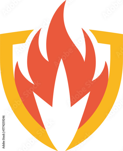 Abstract Fire Shield Logo Design Symbol Emblempowerful Safety Concept Icon