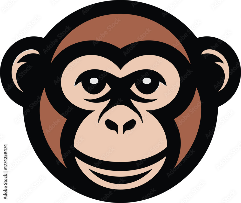 Obraz premium Cartoon Monkey Head Icon Vector Illustration Smiling Happy Face Animal Face