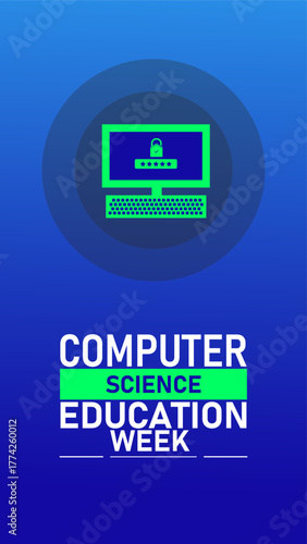 Computer Science Education Week Poster Banner and Background Abstract Design Template Featuring Laptop Code and Digital Icons Illustration for mobile responsive

