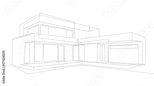 Stunning modern architecture sketch showcasing a sleek, minimalist luxury residence with expansive windows and clean lines, perfect for design inspiration.