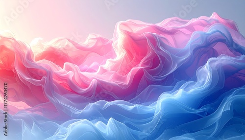 Abstract depiction of flowing, ethereal, and colorful fabric