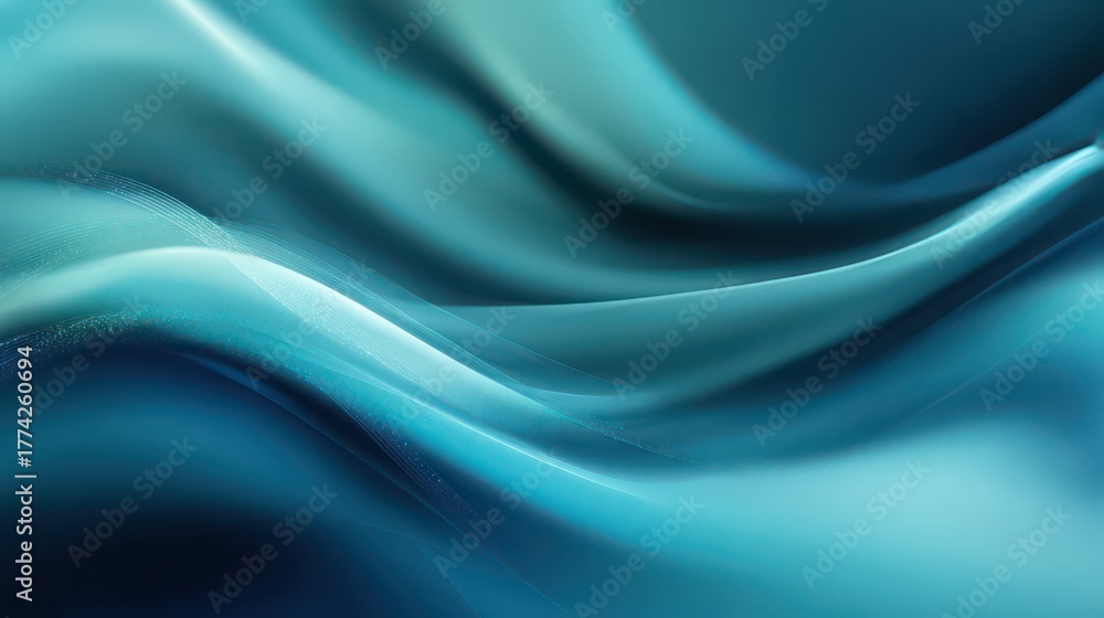 Obraz premium Abstract blue gradient background with smooth wavy lines, layered flowing shapes, and soft light effects creating calm and modern visual style