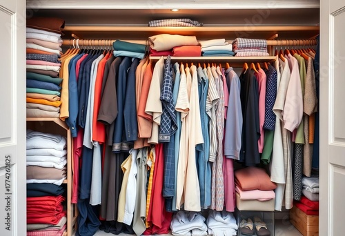 Wallpaper Mural Open wardrobe overflowing with neatly folded and hung clothes, showcasing various colors and textures,  diverse,  organization Torontodigital.ca