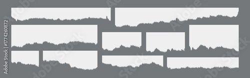 Torn edges of paper, craft design layered elements vector collection. Ripped edges paper borders. Torn sheets of paper. Torn paper strips. Realistic torn paper edges collection. Ripped squared horizon