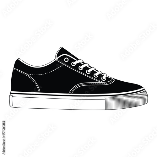 Stylish casual canvas sneaker illustration, featuring a classic low-top design with laces, perfect for comfortable everyday footwear and modern lifestyle graphics