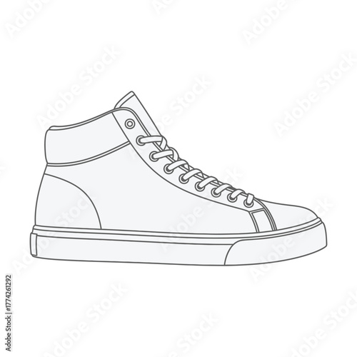 Clean vector outline drawing of a classic high-top canvas shoe, embodying urban fashion and casual style, perfect for lifestyle design projects and apparel graphics