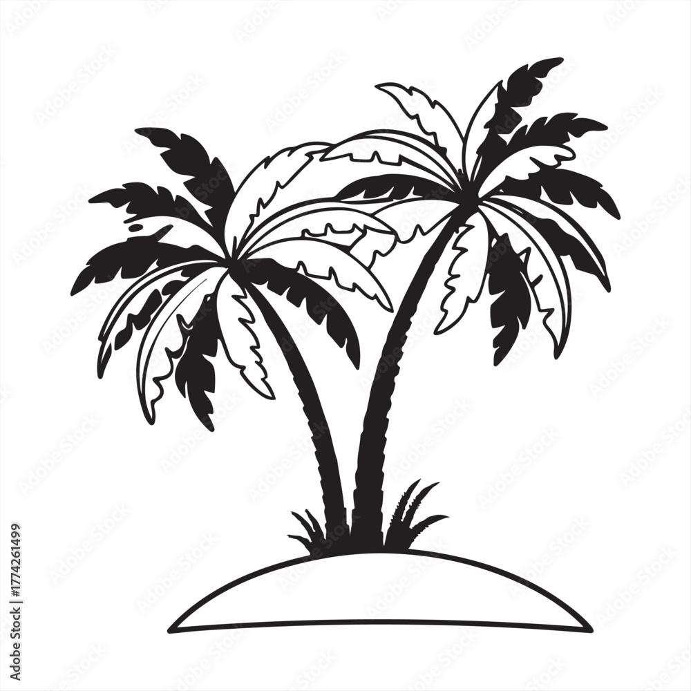 Obraz premium Two palm trees on an island silhouette