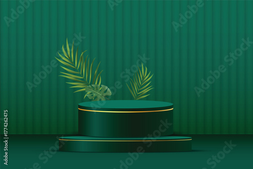 round shape podium platform backdrop with golden frame