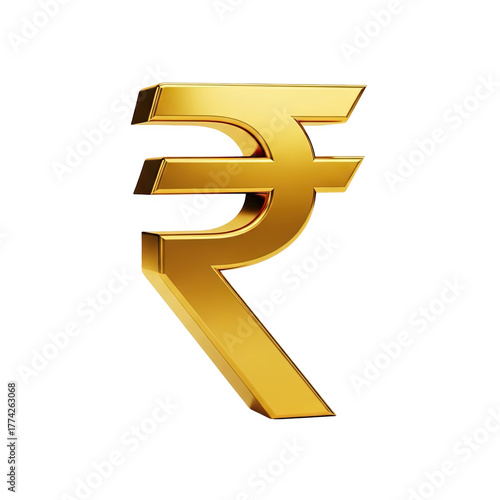 Shiny golden indian rupee symbol currency sign isolated on transparent background