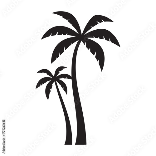 Silhouette of two palm trees in vector format