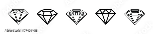 Diamond liner flat icon set. Set of diamond and gems icon - Stock Vector 