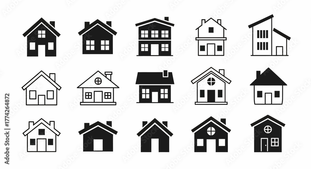 Fototapeta premium Collection of Simple House Vector Icons Architectural and Real Estate Concepts