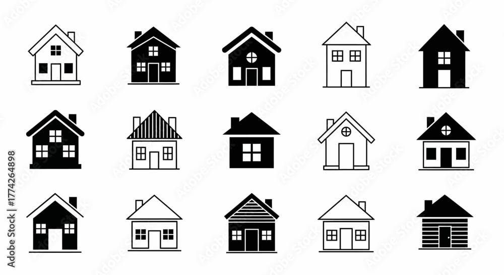 Fototapeta premium Collection of Minimalist House Icons Vector Design Set