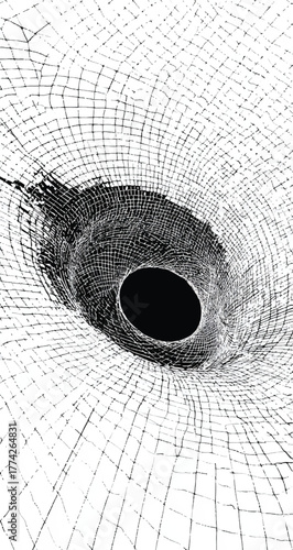 Abstract black hole graphic in black and white optical illusion