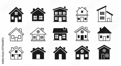 Collection of Simple House Vector Icons Architectural and Real Estate Concepts