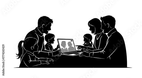 Families connect virtually during the festive Christmas season, sharing joy and laughter through a heartwarming video call.