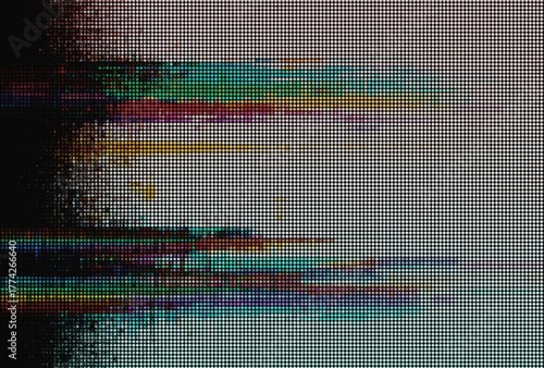 Fotografia Abstract noisy warm color film photo glitch overlay effect, HD TV vhs glitch scr