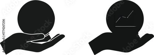 Hand holding a sphere flat vector icon for app and web design isolated on white background