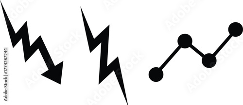 Set of black minimalist lightning and graph icons simple flat vector design element isolated on whit