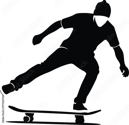 Silhouette of a skateboarder performing a trick vector illustration for extreme sports design isolat